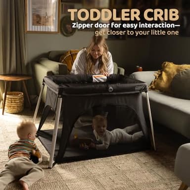 HARPPA Travel Crib with Comfy Mattress, Lightweight Portable Crib Requires No Assembly, Foldable Pack and Play for Baby and Toddlers, Compact Play Yard with Bed,Black - Image 7