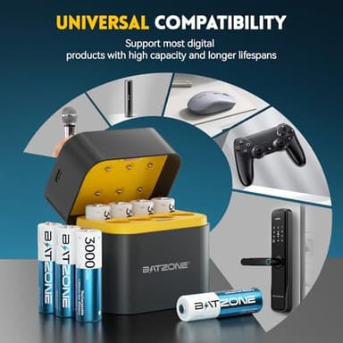 Rechargeable aa Batteries Lithium 8 Pack with Fast Charger,1.5V 3000mWh High Capacity aa Lithium Batteries,Constant Output Li-ion Double a Batteries Cycle Times up to 1600x (Charger+8Pack) - Image 7