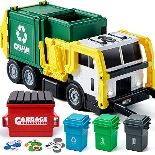 JOYIN Large Friction Powered Garbage Truck Toy Set, Includes Dumpster, Trash Bins, and Learning Cards for Kids, Boy Toys Birthday Gift for Boys Girls Kids Toddler Gift for Christmas - Image 1