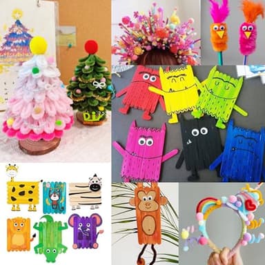 FUNZBO 2000Pcs+ Arts & Crafts Supplies Kits for Kids, DIY Craft Supplies for Toddlers Art Supply Tools Set Include Pipe Cleaners,Pom Poms and Feather, Crafts Birthday Gifts for Kid Girls Ages 4-8-12 - Image 6
