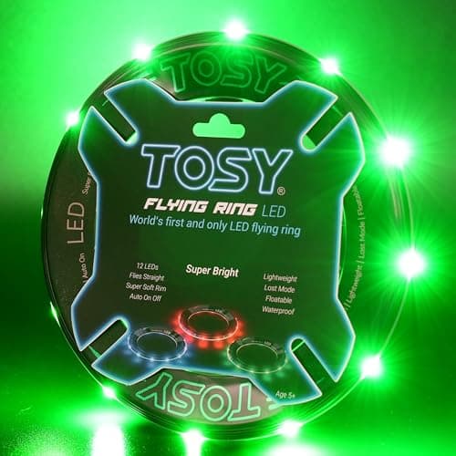 TOSY Flying Ring - 12 LEDs, Super Bright, Lost Mode, Auto Light Up, Camping Essentials for Kids/Teens/Boy/Girl, Safe & Soft, Waterproof, Pool/Beach Games, Lightweight Toy (Green) - Image 1