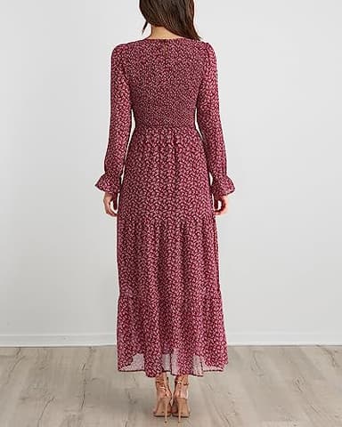 BTFBM Women Casual Long Sleeve Crew Neck Fall Dress Bohemian Relaxed Fit Floral Flowy Maxi Dresses Tiered Cocktail Dress(Floral Red White,Medium) - Image 5