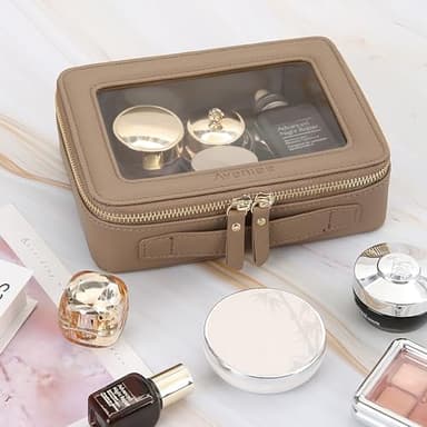 Aveniee Clear Makeup Bag Organizer, Travel Toiletry Bag Cosmetic Case for Women, Portable Make Up Skincare Pouch Car Organizer Bag with Zippers for Essentials,Taupe - Image 3