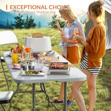 Elevon Folding Table, 6 Feet Heavy Duty Fold-in-Half Utility Table Indoor Outdoor for Camping, Picnic, Party - Image 6
