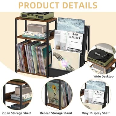 LELELINKY Record Player Stand with Vinyl Storage, 3 Tier Turntable Stand with Display Shelf Storage Up to 150 Albums,Brown End Table for Living Room - Image 7