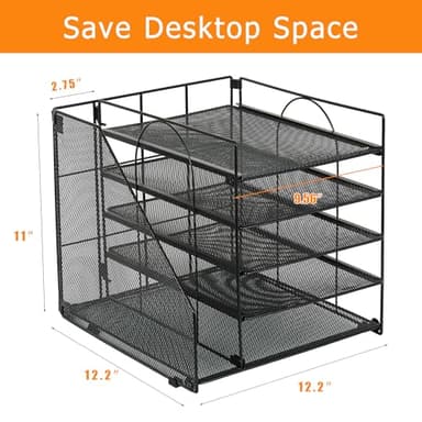 LEKETREE Desk Organizers and Accessories, 5-Tier Paper Letter Tray Organizer with File Holder, Desktop Organizer for Office Supplies (Black) - Image 3