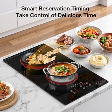 BLITZHOME Electric Stove Top 2 Burner, 12inch Electric Cooktop, Built-in Ceramic Cooktop with 9 Power Levels/Timer/Child Safety Lock/Touch Control/Overheat Protection, 220-240V, Hard Wire, No Plug - Image 4