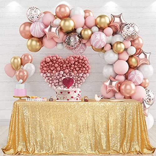 PartyDelight Sequin Tablecloth Sparkly Gold 50"X80" Rectangle for Wedding Party Christmas Decorations - Image 1