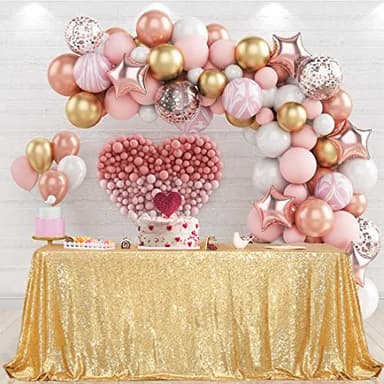PartyDelight Sequin Tablecloth Sparkly Gold 50"X80" Rectangle for Wedding Party Christmas Decorations - Image 1