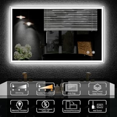 40 X24 LED Bathroom Mirror, Dual Backlit & Front Lit Anti-Fog, Dimmable, Dimmable led Mirror for Bathroom, Bathroom Mirror with Lights Wall-Mounted Vanity Mirror - Image 2