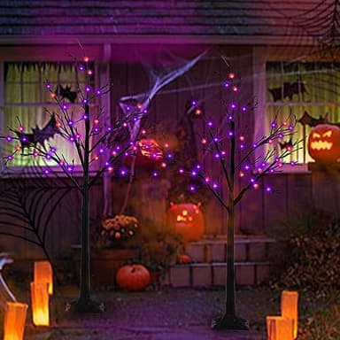 2-Pack 4FT Lighted Black Halloween Tree with 96 LED Orange & Purple Lights (Higher Size & Floor Standing), Halloween Decorations Spooky Tree for Indoor & Outdoor, Home Holiday Party Garden Lawns Decor - Image 8