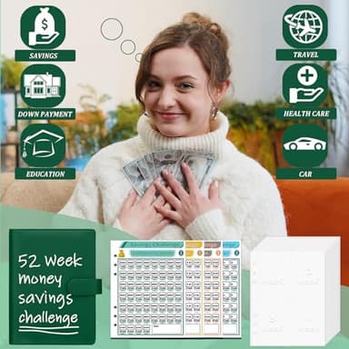 Antner 52 Week Money Saving Challenge Binder with 1-52 Week Cash Envelopes, A5 Budget Binder Savings Challenges Book with 4 Challenge Tracker to Save $5,200 and $2,600 and $10,000 and DIY, Dark Green - Image 2