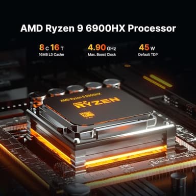 BOSGAME Gaming Mini Pc Ryzen 9 6900HX【Dual 2.5GbE LAN】 P3 Mini Computers Equiped Radeon 680M GPU 2400Mhz 32GB DDR5 & 1TB SSD, Wi-Fi 6E, BT5.2, USB 4(40Gbps), Office, Gaming, Meeting - Image 3