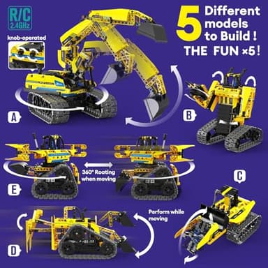 LECPOP 5 in 1 Building Toys STEM Robotics Kit, 430 PCS Blocks RC Robot Erector Sets, APP & Remote Control Excavator Science Kits for Kids Age 6 7 8 9 10 11 12-14, DIY Educational Gift for Boys & Girls - Image 2