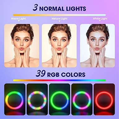TODI 12" RGB Ring Light with 63" Tripod Stand, 3 CCT Mode and 39 Color Mode Selfie RingLight with Stand, 2-in-1 LED Ring Light with Selfie Remote, for Makeup, Live Stream - Image 2
