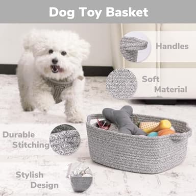 CHICVITA Storage Basket for Gifting, Small Woven Basket for Towels, Cute Baskets for Baby, Nursery, Decorative Rope Baskets for Living Room, Grey, 13 x 9.8 x 5 inches - Image 3