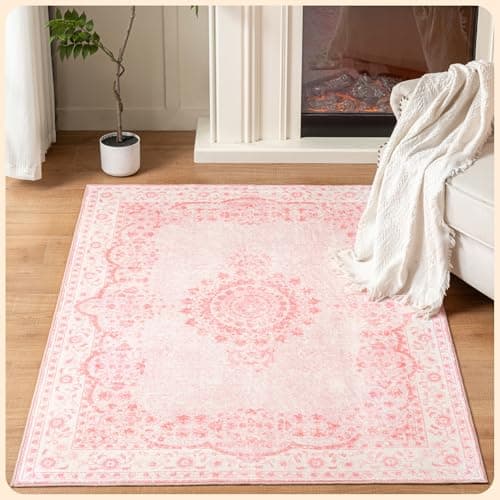 Istana 4x6 Area Rug - Pink Rugs for Living Room 4x6 - Foldable Rugs for Bedroom - Stain Resistant Washable Rug - Eco-Friendly Boho Area Rugs - Easy to Clean Living Room Rug 4 x 6 - Image 1