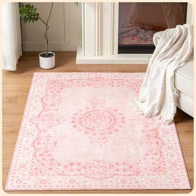 Istana 4x6 Area Rug - Pink Rugs for Living Room 4x6 - Foldable Rugs for Bedroom - Stain Resistant Washable Rug - Eco-Friendly Boho Area Rugs - Easy to Clean Living Room Rug 4 x 6 - Image 1