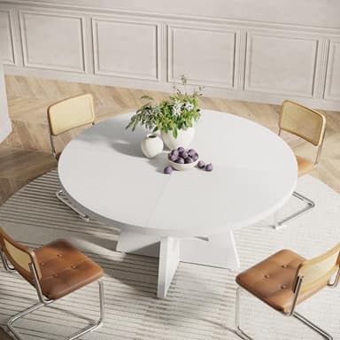 Tribesigns Round Dining Table Wood Kitchen Table for Dining Room, 47 in Dinning Room Tables for 4-6, Circle Dinner Table with Wooden Tabletop and Cross Base for Kitchen, White - Image 4