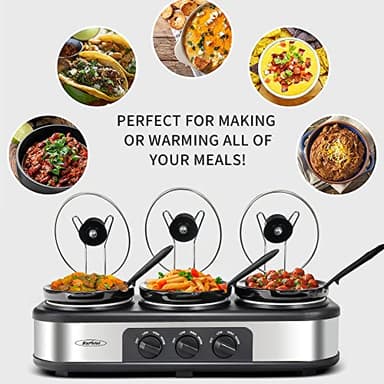 Sunvivi Slow Cooker, Triple Slow Cooker Buffet Server and Food Warmer, 3-Section 1.5-Quart Upgraded Oval Ceramic Pot with Stainless Steel Lid Rests, 3 Spoons, Total 4.5 QT - Image 7
