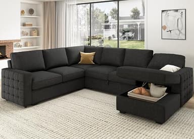 HONBAY Sectional Couch with Pull Out Bed, Sectional Sleeper Sofa with Storage, U Shape Couches for Living Room, Dark Grey - Image 8