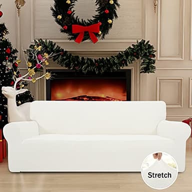 Easy-Going Stretch Sofa Slipcover 1-Piece Sofa Cover Furniture Protector Couch Soft with Elastic Bottom for Kids, Polyester Spandex Jacquard Fabric Small Checks (Sofa, Cream) - Image 2