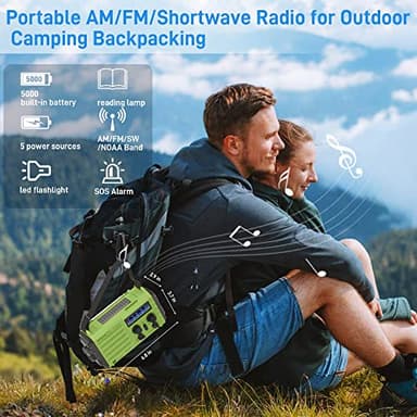 NOAA Weather Radio, Emergency Hand Crank Radio with Solar Charger, Portable Battery Operated AM FM Shortwave Radio with LED Flashlight, USB Charger, Earbud Jack, SOS Alert for Home Survival Hurricane - Image 6