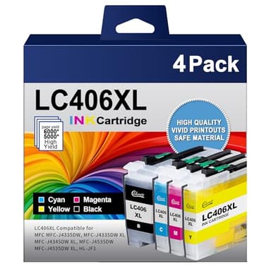 LC406XL High Yield Ink Cartridge for Printer for Brother LC406 Ink Cartridges LC406XL LC 406 XL use with Brother MFC-J4535DW MFC-J4335DW MFC-J5855DW MFC-J6555DW Printer (4 Pack) - Image 1