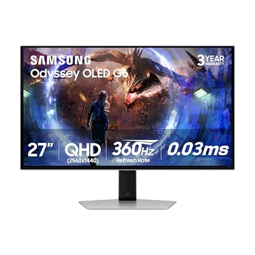 SAMSUNG 27” Odyssey OLED G6 (G60SD) Series Gaming Monitor with QHD & QD-OLED, 360Hz 0.03ms, AMD FreeSync Premium Pro, Anti-Glare, Sleek Design, Cooling System, 3 Year Warranty, LS27DG602SNXZA - Image 1