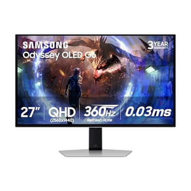 SAMSUNG 27” Odyssey OLED G6 (G60SD) Series Gaming Monitor with QHD & QD-OLED, 360Hz 0.03ms, AMD FreeSync Premium Pro, Anti-Glare, Sleek Design, Cooling System, 3 Year Warranty, LS27DG602SNXZA - Image 1