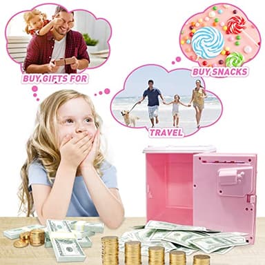 JUNEU Unicorn Piggy Bank for Kids, 4 5 6 7 8 Year Old Girl Gift, Electronic Money Saving Box for Kids, Mini ATM Coin Bank, Girls Birthday Gifts, Toys for Girl, Cool Stuff, Early Ideas - Image 5