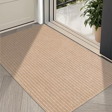 COSY HOMEER Indoor Door Mat Floor Mats Dirt Trapper Wet Shoes and Paws, Front Door Outside Entry Welcome Outdoor Entrance Dog Cat Mat, Anti Slip Washable, 32"x48",Beige - Image 1