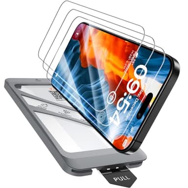TAURI 4 in 1 for iPhone 15 Pro Max Screen Protector, 3 Pack Tempered Glass Film + 1 Dust Free Easy Installation Tool, 9H Hardness Bubble Free Micro-curved Edges HD Screen Protector for 15 Pro Max - Image 1