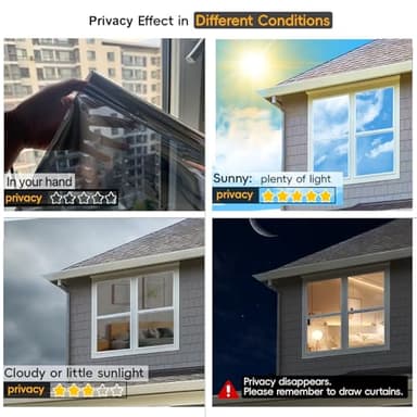 Window Privacy Film See Out Not in, One Way Privacy Window Film, Removable Window Tint for Home, Reflective Static Cling Window Film Heat Blocking, Black Silver, 47.2 X 78.7 inch - Image 7