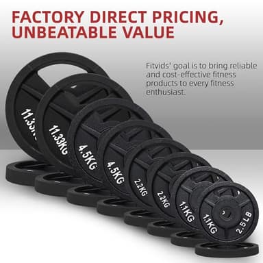 Fitvids Cast Iron 1" Standard Weight Plates Including Standard Barbell Bar & Star Locks, 95 Pounds Set (85 Lbs Plates + 10 Lbs Barbell Bar), Multiple Packages - Image 4