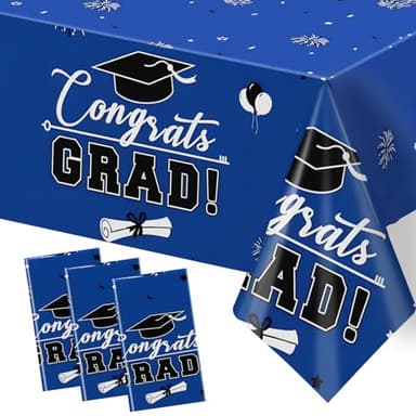 FLUBARE Graduation Tablecloth Party Decorations 2025, Gongrats Grad Tablecover for Class of 2025 Graduation Party Supplies, Class Blue Table Cloths, 54" x108" (Blue) - Image 1