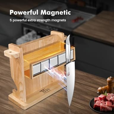 Japanese Knives Set for Kitchen, Magnetic Knife Set with Block and Sharpener, Stainless Steel Knife Set as Gift for Couple, Wedding, Women or Mom with Gift Box, 14 PCS Black Dot - Image 2