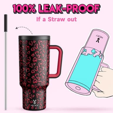 Meoky 40 oz Tumbler with Handle and Straw, Tumbler with Lid and Straw, Insulated Stainless Steel Travel Mug, 100% Leak-proof, Keeps Cold for 34 Hours or Hot for 10 Hours (Heart) - Image 4