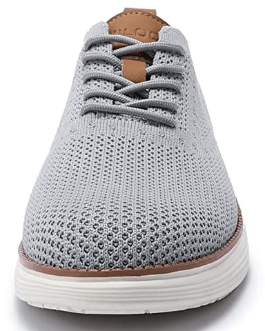 VILOCY Men's Casual Dress Sneakers Oxfords Business Shoes Lace Up Lightweight Comfortable Breathable Walking Knit Mesh Fashion Sneakers Tennis Light Grey,EU48 - Image 4