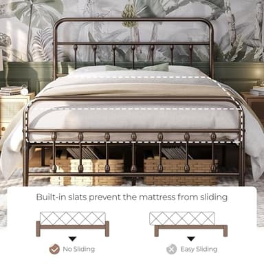 Yaheetech Classic Metal Platform Bed Frame Mattress Foundation with Victorian Style Iron-Art Headboard/Footboard/Under Bed Storage/No Box Spring Needed/Full Size Bronze - Image 4