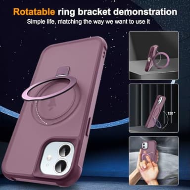 SKYLMW Compatible with iPhone 11 Case with Invisible Magnetic O-Ring Stand Military-Grade Translucent Case for iPhone 11 6.1" [Compatible with Mag-Safe][Great Grip Feeling], Wine Red - Image 2