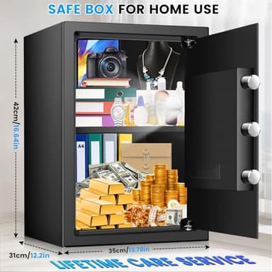 2.6 Cuft Safe Box, Steel Home Security Safe with Fireproof Waterproof Money Bag, Anti-Theft Safes for Home with Programmable Keypad Keys, Digital Safety Box for Documents Valuables Jewelry - Image 2