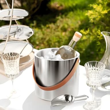 Bakpoco Double-Wall Vacuum Insulated Ice Bucket with Lid, Scoop, Ice Tong, Strainer & Leather Handle Keep Ice Frozen Longer Large Wine Ice Buckets for Cocktail Bar,Parties Chilling Beer Champagne 3L - Image 3