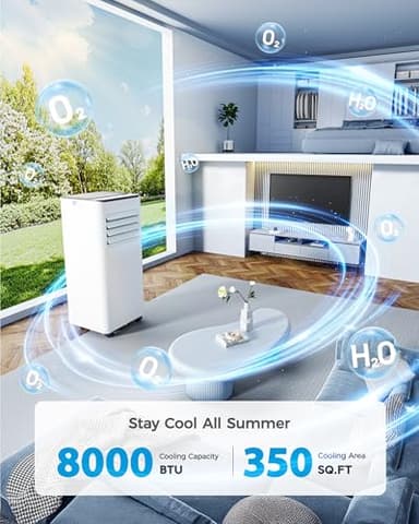 Feelfunn 8000 BTU Portable Air Conditioner - Cools 350 Sq.Ft Quickly, 3-in-1 AC Unit with Remote, 24H Timer, Quiet Operation & Window Kit for Bedrooms Apartments Offices Dorms - Image 4
