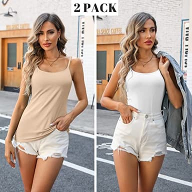 V FOR CITY Shelf Bra Tank Tops for Women Spaghetti Strap Camisole Top Summer Cotton Cami 2 Pack White Apricot Peach XL - Image 2