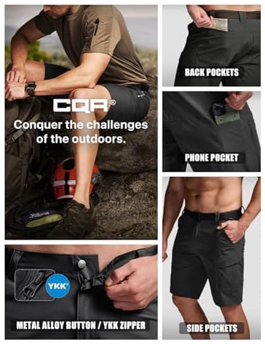 CQR Men's Quick Dry Stretch Hiking Cargo Shorts, Lightweight Water Resistant Tactical Casual, Golf & Outdoor with Pockets, Shendo Trail W/Belt Black, 34W x 10L - Image 8