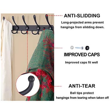 Dseap Coat Rack Wall Mounted - 5 Tri Hooks, Heavy Duty, Stainless Steel, Metal Coat Hook Rail for Coat Hat Towel Purse Robes Mudroom Bathroom Entryway (Pink, Pack of 2) - Image 6