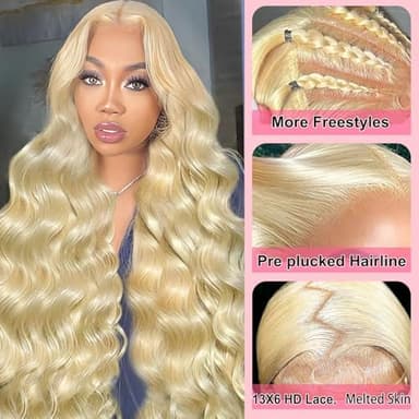 613 13x6 Lace Front Wig Human Hair 210 Density 24 Inch Blonde Wig Human Hair Body Wave Blonde Lace Front Wigs Human Hair 613 HD Lace Frontal 13x6 Wigs With Baby Hair for Women Pre Plucked - Image 4