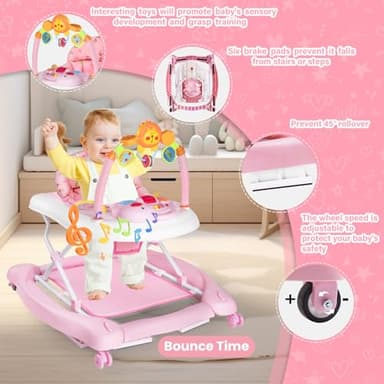 Baby Walker, 5 in 1 Baby Walkers for Boys Girls 6-12 Months, Foldable Walkers for Babies with Bouncer & Feeding Tray, Music, Adjustable Heights, Activity Walker for Infant - Image 4