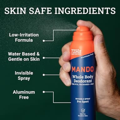 Mando Whole Body Deodorant For Men - Invisible Spray Deodorant - 72 Hour Odor Control - Low Irritation Formula - Aluminum Free, Benzene Free - 3.6 ounce Cans (Pack of 2) - Pro Sport - Image 3